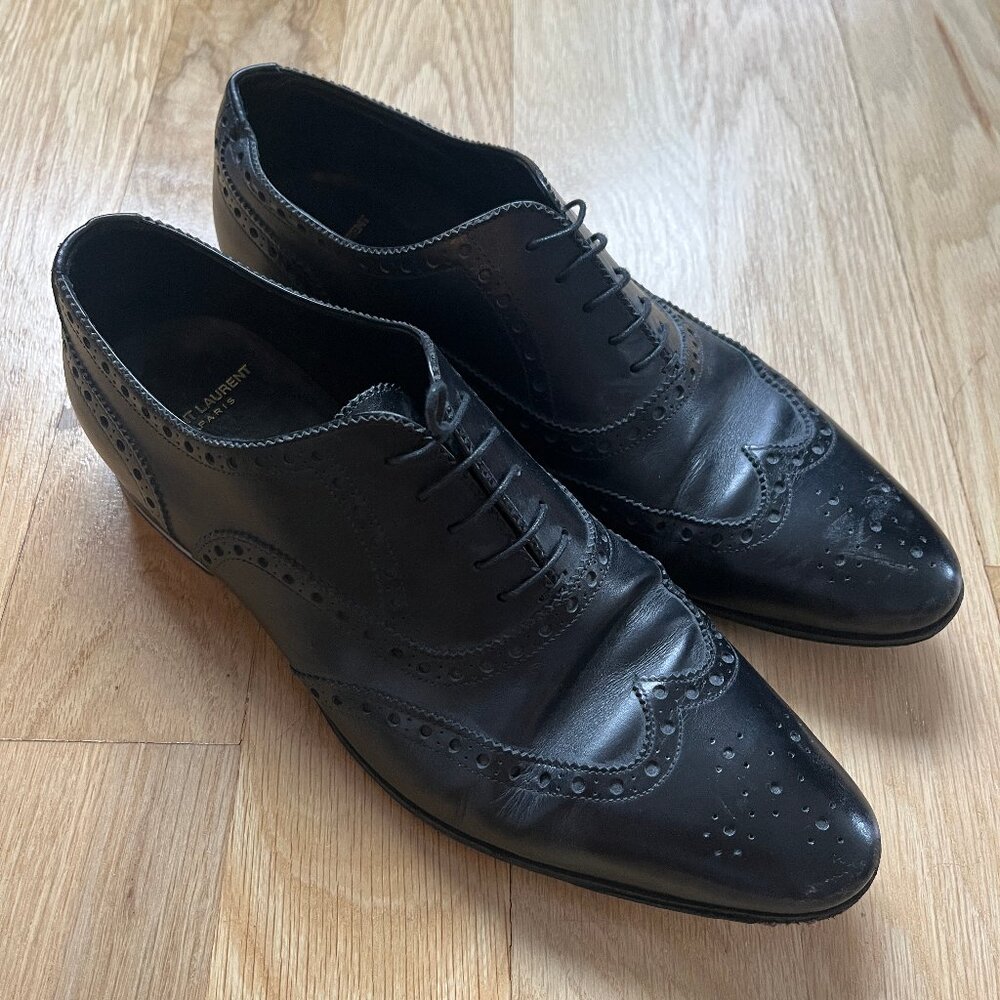 Saint Laurent Leather Lasercut Accents Brogues Oxford Black Size 42